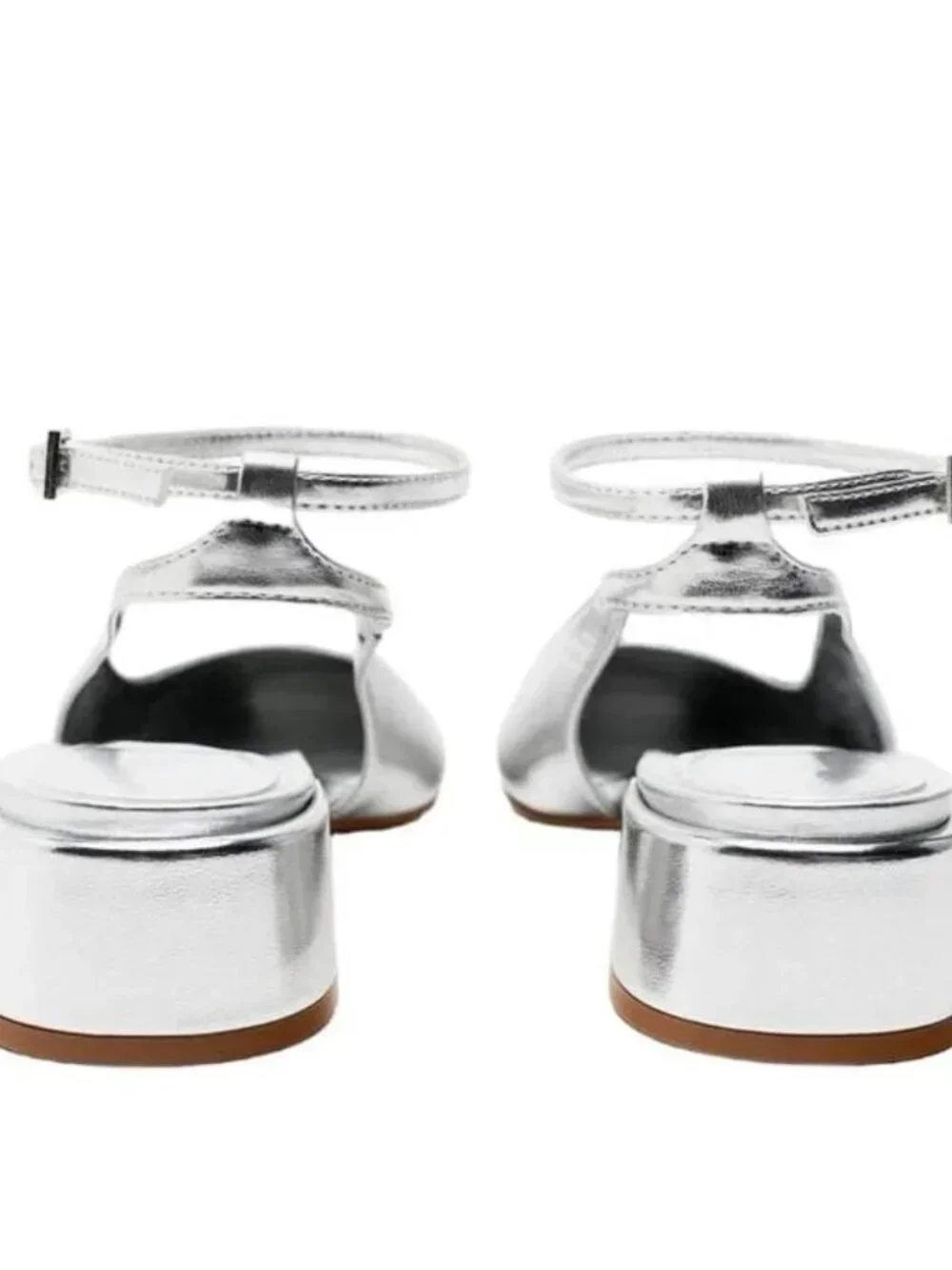 Zara Block Heel Ballerina Square Toe Slingback Heels Silver Size 40/9-9.5 - Picture 8 of 16